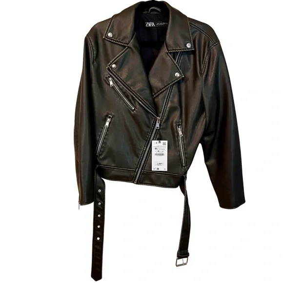 Zara Vegan Leather Jacket in Dark Brown • Size Medium • NEW WITH TAGS - Picture 7 of 12